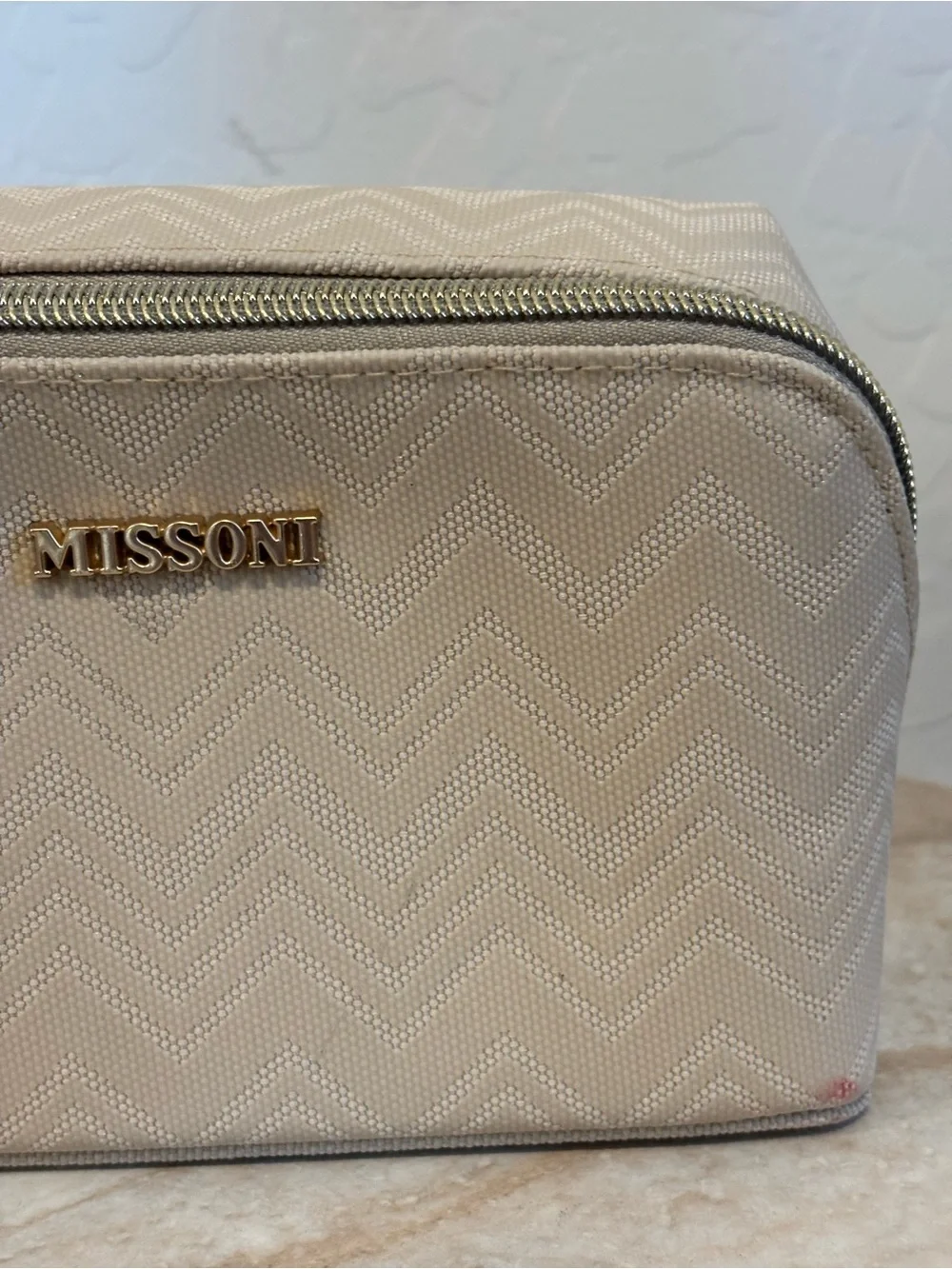 Missoni Cream Chevron Toiletry Pouch with Gold Logo
